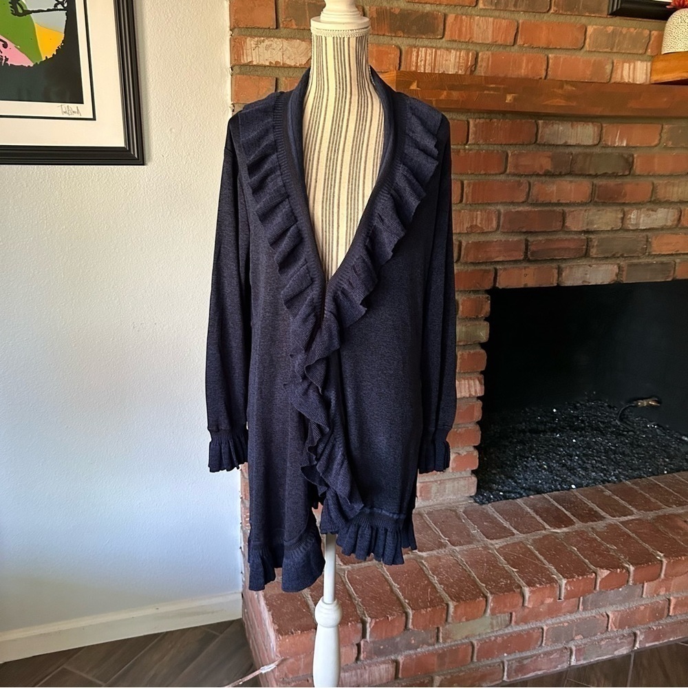 Exclusively Misook Navy Blue Waterfall Cardigan Sz S